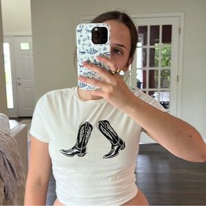 White Crop Graphic Tee Short Sleeve